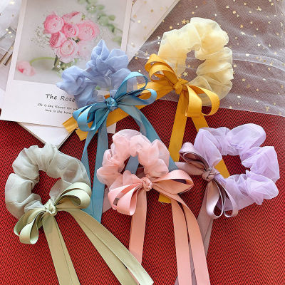 Summer Japanese and Korean New Super Fairy Organza Ribbon Large Intestine Hair Band French Bow Hair Rope Cute Simple Hair