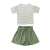 2021 New Summer Korean Style Green Polka Dot Short Sleeve Shorts Two-Piece Suit Medium and Big Children Sweet Culottes Summer Wear Foreign Trade