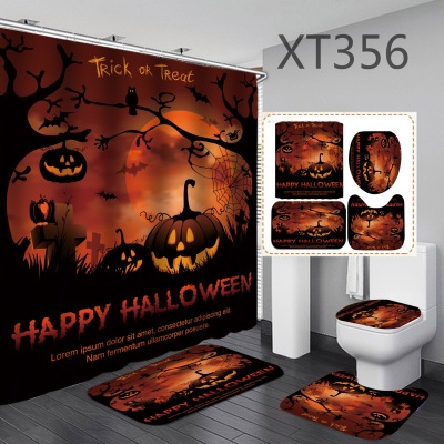 Amazon E-Commerce Hot Sale 3D Digital Polyester Printing Halloween Shower Curtain Four-Piece Set Graphic Customization Factory Direct Supply