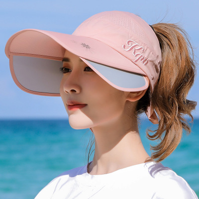 Sun Protection Hat Women's Summer Sun Protection UV Cover Face Retractable Pull Board Air Top Travel Outdoor All-Matching Sun Hat