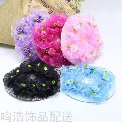 New Rose Fine Hair Net Headwear Girl Headdress Flower Hair Net Ballet Dance Grading Hair Updo Hairnet Net Cover