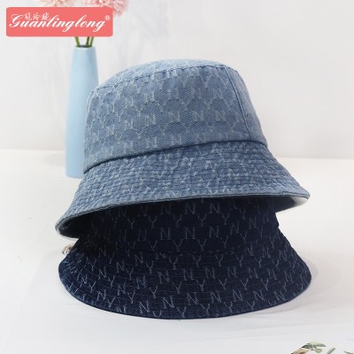 2021 Summer New Personal Leisure Denim Fabric Bucket Hat Hip Hop Street Style Foldable Sun Hat Sun Hat