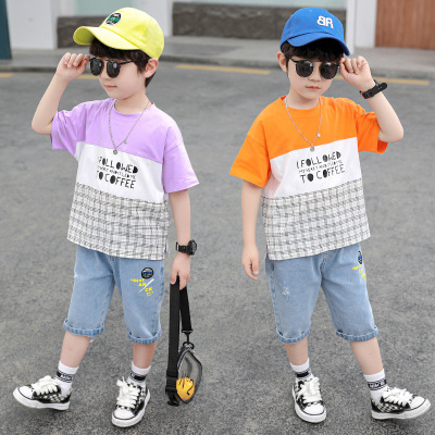 Boys' Short-Sleeved Suit 2021summer New Handsome Children's Clothing Baby Korean Style Clothes Children's Summer Clothing Two-Piece Suit