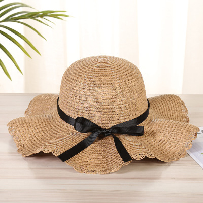 Straw Hat Female Summer Sun Protection Hat Sun Hat Pepper Hat Basin Hat Long Belt Bowknot Travel Vacation Foldable