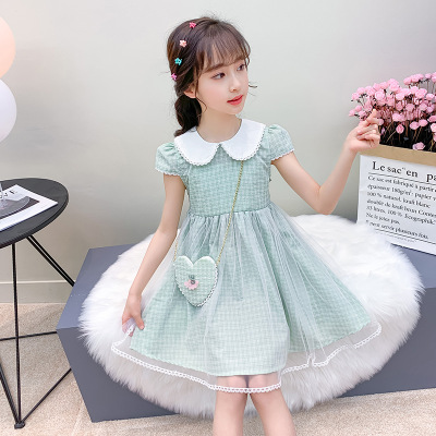 Girls Fresh Dress 2021 Summer New Medium and Big Children Fashion Cute Style Mesh Surface Short Sleeve Skirt Fashion