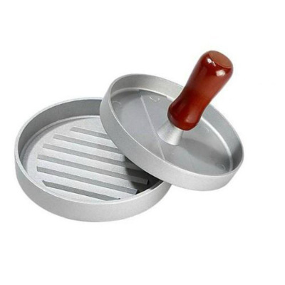 Aluminum Alloy Hamburger Pressing Mold DIY Kitchen Gadget Non-Stick Finish Wooden Handle Hamburger Press