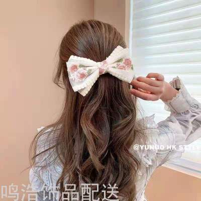 Lace Embroidery Big Bow Hairpin Internet Celebrity Back Head Hair Clip Headdress South Korea 2021new Clip Hairware
