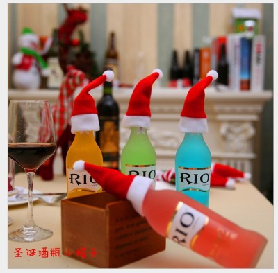 Christmas Decorations Christmas Small Hat Flannel Fabric Mini Hat Christmas Hat Knife and Fork Set Christmas Wine Bottle Decoration