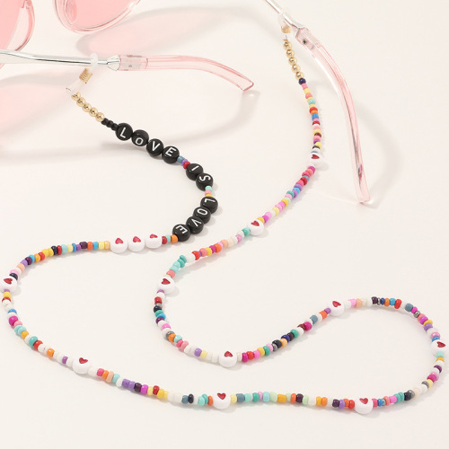 europe and america cross border jewelry colorful rice beads english letter glasses chain fashion non-slip mask rope lanyard accessories