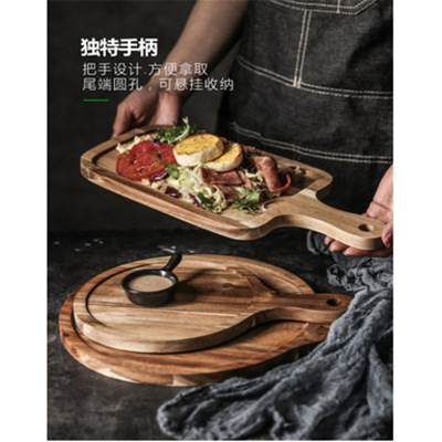 Steak Plate Wooden Household Japanese-Style Wooden Tray Rectangular Plate Western Cuisine Plate Breakfast Tableware Wooden Pizza Board Tray