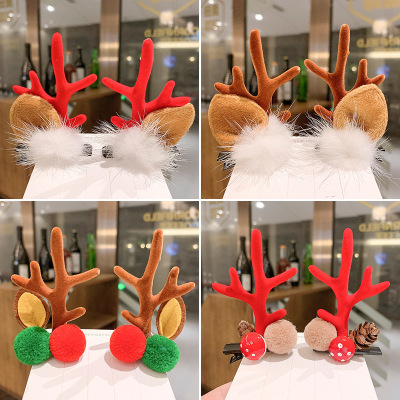 Barrettes Christmas Headwear Net Red Top Clip Antlers Adult Funny Mori Girl Decorations