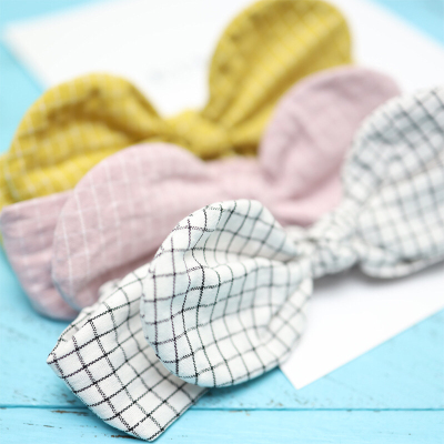 Angelneitiri Infants Baby Hair Band Cute Plaid Pure Cotton Fabric Ear Hair Accessories Styling New