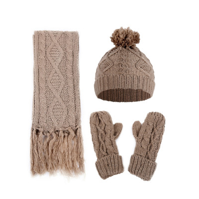 Amazon Cross-Border Women's ROMBUS Twist Knitted Wool Hat Scarf Gloves Three-Piece Set (-12)