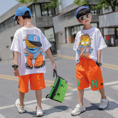 Boys Summer Suit 2021new Children's Summer Boyish Look Short Sleeve Fashionable Clothes Children's Clothing Wholesale