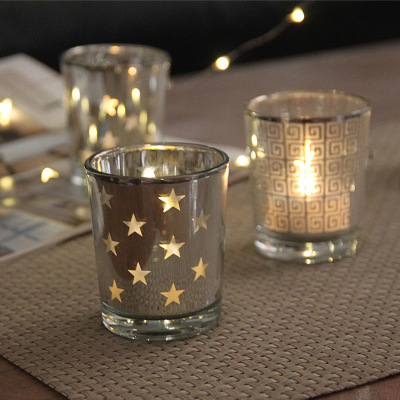 Modern Simple Silver Plated Glass Small Candlestick DIY Incense Candle Cup Romantic Home Ornament Furnishing