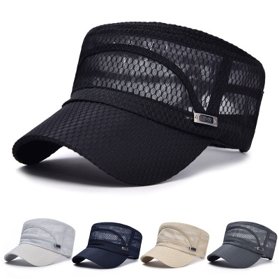 Summer New Full Net Flat-Top Cap Men's Casual Breathable Sun-Proof Military Cap Summer Outdoor Sun Hat