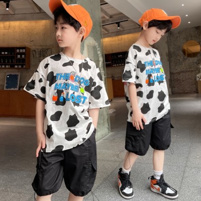 Boy Summer Wear Suit Internet Celebrity Trendy Middle and Big Children Korean Style Fashionable Short Sleeve Children Handsome 10 Years Old 2021