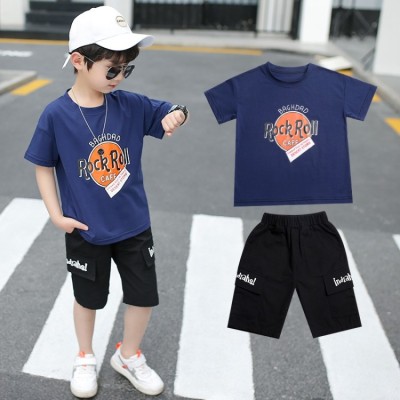 Boys Summer Suit 2021 New Children's Medium and Large Children's Clothing Handsome Summer Short Sleeve Boy Stylish Two-Piece Suit Fashion