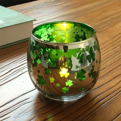 Fashion Simple Electroplating Green Clover Glass Candlestick Romantic Confession Candlelight Dinner Bar Decoration Can Be Customized