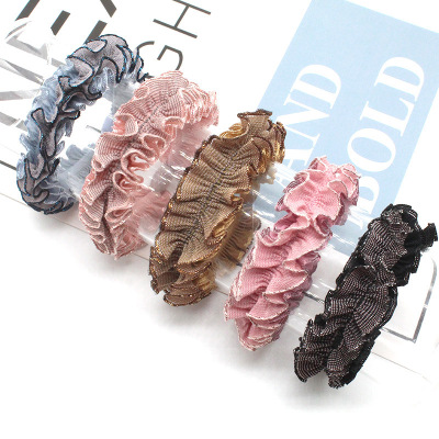 New Korean Style Hair Ring Simple Graceful Headband Women's Pleated Lace Hair Accessories Adult Foreign Trade All-Match Leather Cover Rubber Band