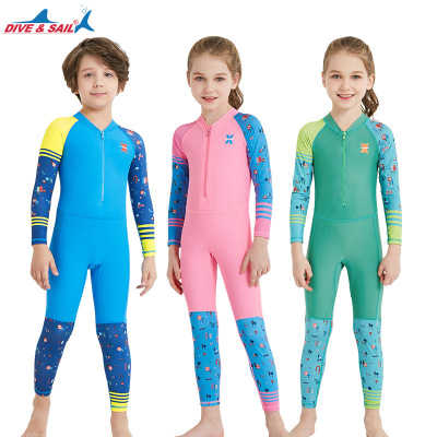 Swimsuit One-Piece Swimsuit for Children Women's Long-Sleeved Sun Protection Quick-Drying Student Diving Suit Boys' Snorkeling Hot Spring Swimsuit