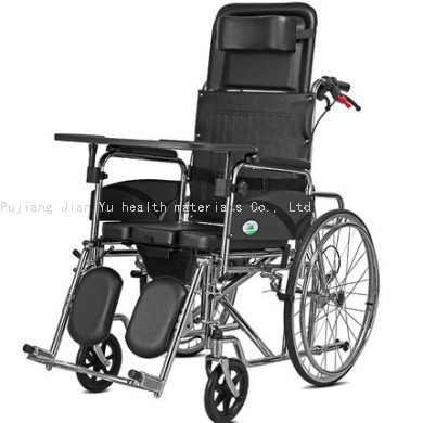 Multifunctional Elderly Wheelchair Trolley with Stool High Backrest Lying Flat Half Elderly Portable Foldable Bedpan