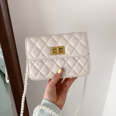 Chanel-Style Pearl Women's Bag 2021 New Fashion High Texture Diamond Small Bag Shoulder Crossbody Mini Bag