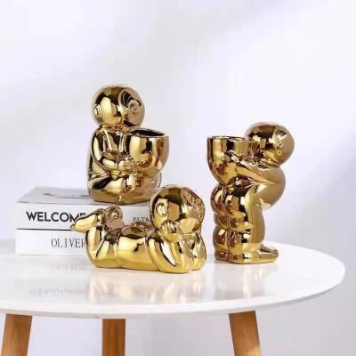 Human Body Gold Plated Funny Vase Ornaments