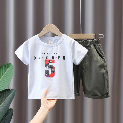 1425 Boy Summer Clothing 2021 New Suit Children's Summer Clothes Short Sleeve Two-Piece Suit Baby Handsome Korean Style Fashion
