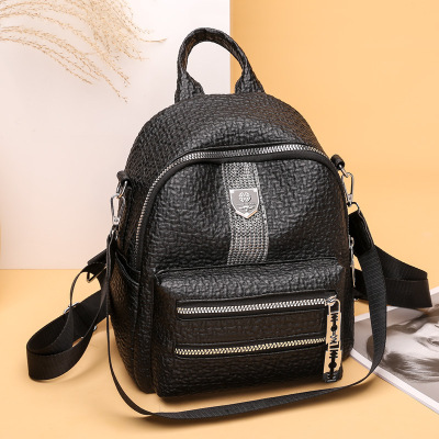 Soft Leather Backpack for Women  New Year Fashion Leisure Travel Small Bag Korean Style Multi-Purpose Diamond-Embedded Goddess Backpack