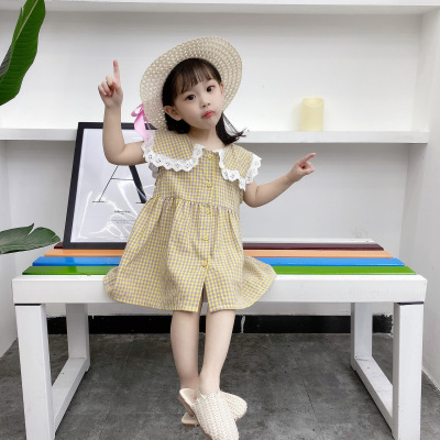 Girls' Summer Plaid Summer Dress Children's Summer Thin Fashionable Princess Dress Baby Toddler Summer Dress