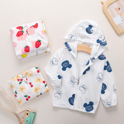 2021 New Children's Sun Protection Clothing Summer Thin Cartoon Children's Clothing Zipper Hoodle Baby Summer Sun Protection Coat