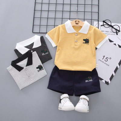 Children's Clothing Boys' Short-Sleeved Suit 2019 New Fashionable Summer Clothing 1-3 Years Old Children Baby T-shirt Shorts Two-Piece Suit