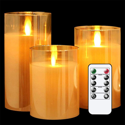 Electroplating Amber-Yellow Glass LED Candle Simulation Swing Flame Remote