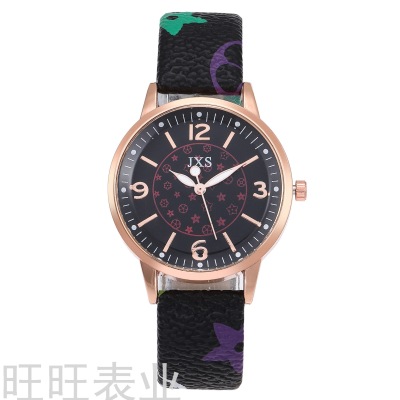 New Women's Belt Quartz Watch Digital Scale Rose Gold Shell Fashion Student Women's Watch JXS Foreign Trade Supply