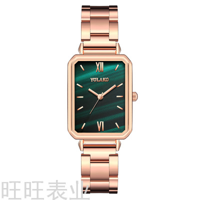 New Fashion Women's Watch Ins Style Steel Strap Women's Watch Retro Square Quartz Watch Small Green Watch Student Watch