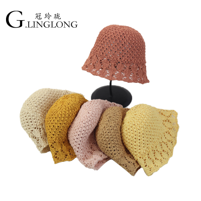 New Personalized Trendy Crocheted Hollow out Bucket Hat Summer Breathable Cool Sun-Proof Basin Hat Simple Japanese Hat