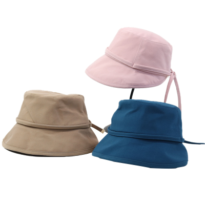 Korean Style Bow Bucket Hat All-Match Sun Hat with Wide Brim Sweet Solid Color Adjustable Buckle Bucket Hat Children