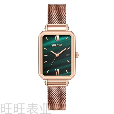 New Ins Style Small Green Watch Nordic Style Twill Fashion Roman Scale Mesh Strap Watch All-Match Women's Watch