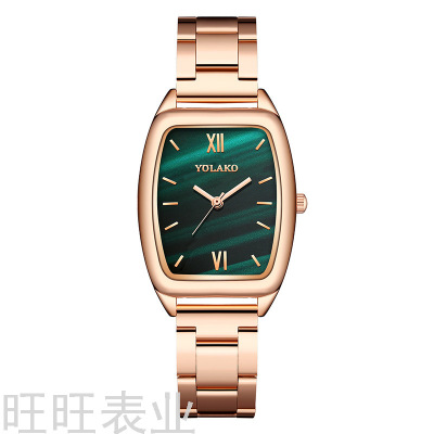 INS Style Yolako Women's Retro Square Model Women's Watch Small Green Watch Fashion Simple Student Steel Watch Spot