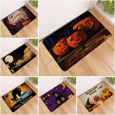 Cross-Border E-Commerce Halloween Pumpkin Design Flannel Carpet Home Living Room Non-Slip Floor Mat Living Room Decoration