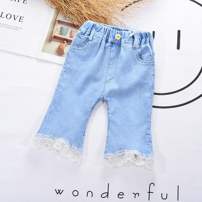 Fashionable Casual Lace Edge Capri Jeans for Girls 2021 Summer New Children's Pants Fashionable Girls' Pants