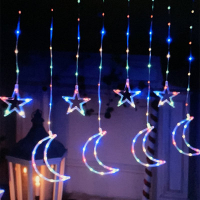 New LED Show Window Decoration Curtain Light New Set Starry Sky Christmas Star Moon Bell Holiday Ins Style Bedroom