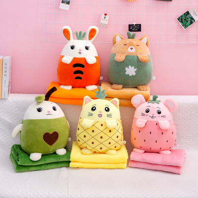 Factory Fruit Cartoon Animal Plush Toy Rag Doll Pillow Airable Cover Car Office Nap Blanket Wholesale