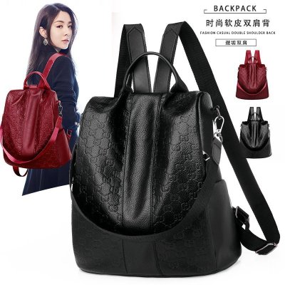 Women's Bag Backpack Women's  New Trendy Fashionable Korean All-Match Large Capacity Soft Leather Anti-Theft Package Cowhide Women's Backpack