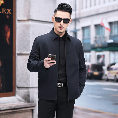 Western Style 2021 Autumn New Men's Business Casual Solid Color Jacket Middle-Aged and Old Father Clothes Loose Top Coat Men