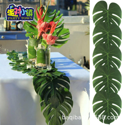 Monstera Table Runner Placemat Wall Decoration Green Leaves Emulational Plants and Flowers Photography Props Table Decoration