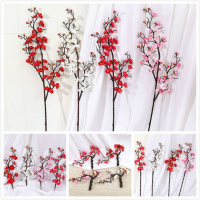 Emulational Plum Chinese Pastoral Fake Plum Blossom Branch Outdoor Soft Decoration Living Room Decoration Flowers Factory Wholesale Silk Flower
