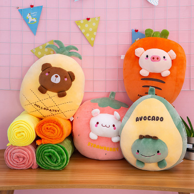 Hot Sale Fruit Doll Pillow Cartoon Hand Warmer Three-in-One Airable Cover Plush Toy Birthday Gifts for Men and Women Customization