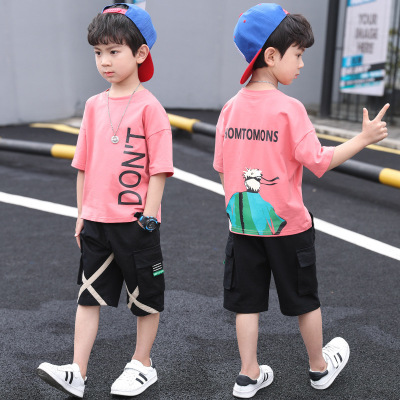 Children's Clothing Boys' Short-Sleeved Suit Summer 2021 New Medium and Large Children's Two-Piece Suit Handsome Western Style Casual Korean Style Stylish Cloth